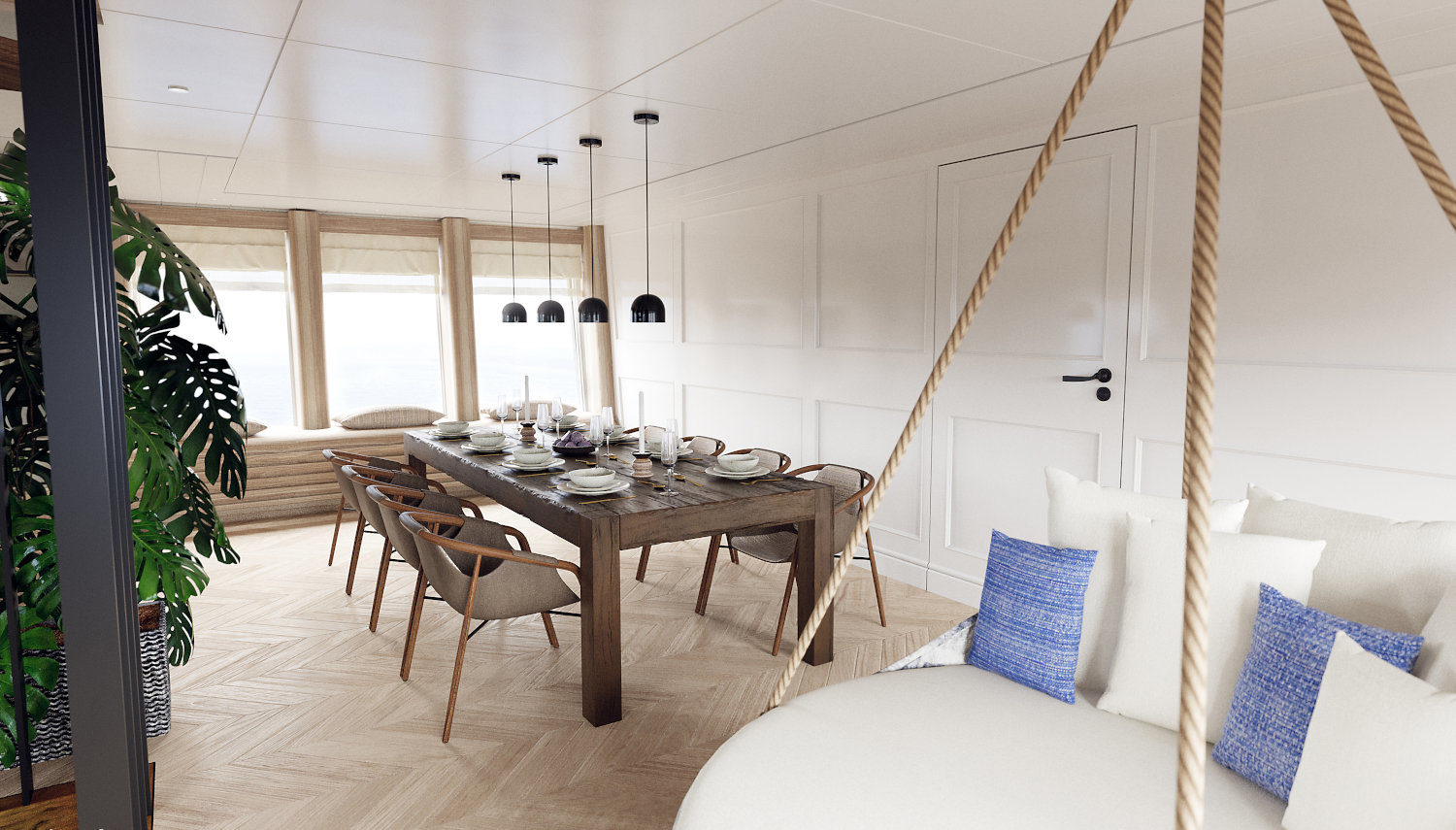 Vripack - M5 yacht - Interior dining area - Beach-House atmosphere