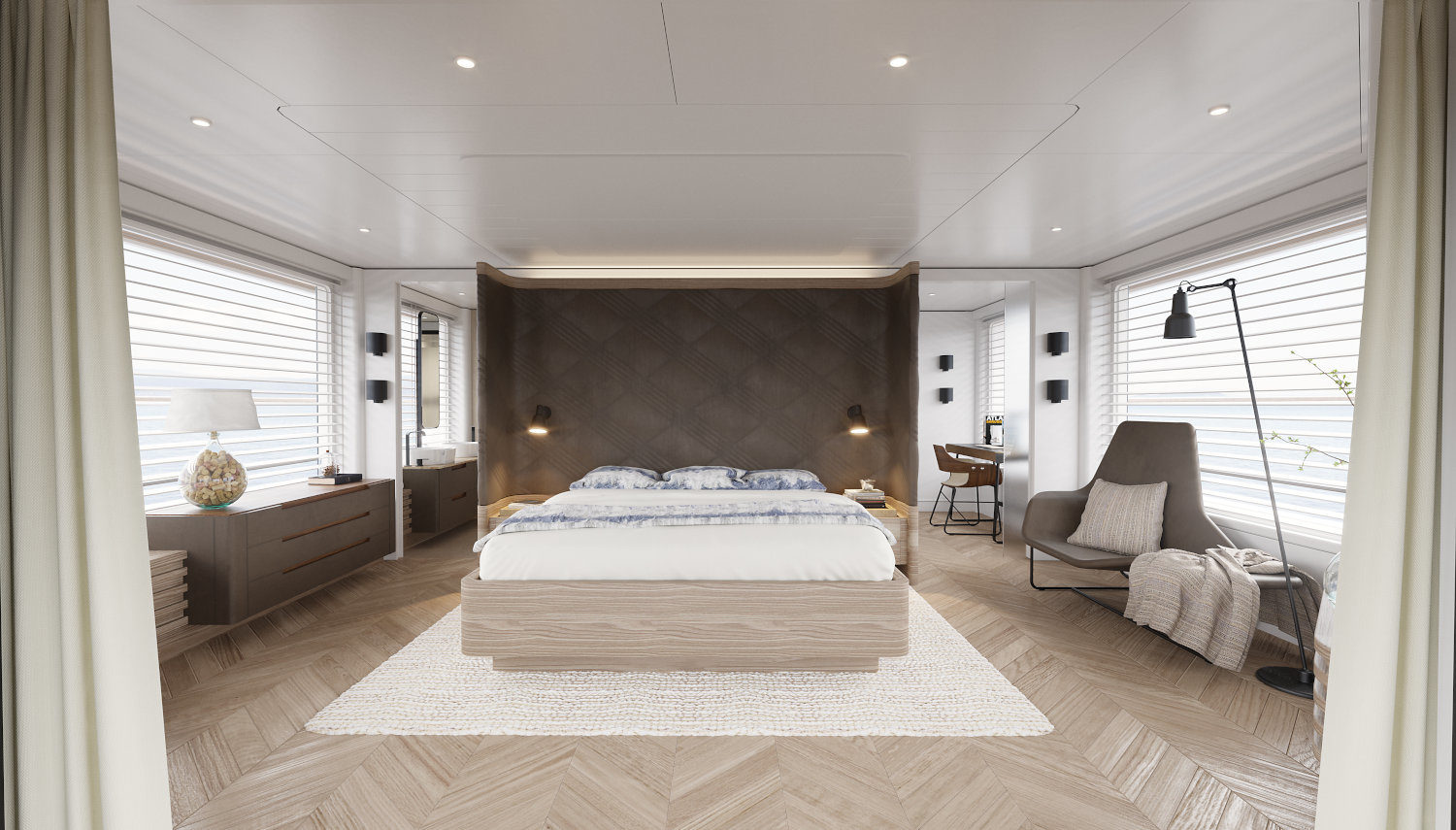 Vripack - M5 yacht - Interior master bedroom - Beach-House atmosphere
