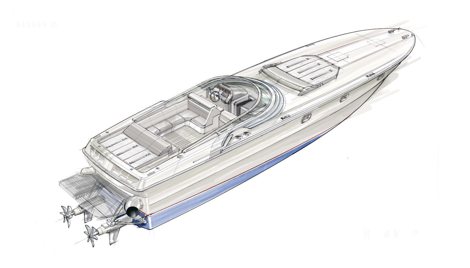 Vripack - Refit Hammer - Sketch of project Hammer - The racehorse of luxury leisure boats - Retro at it's best