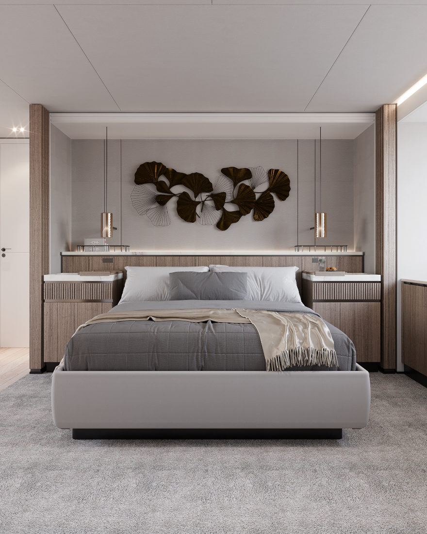 MCP121 – Vripack Design – Family Yacht – Cruising – MCP Yachts – Family Lifestyle Boat - Rendering of the master bedroom.