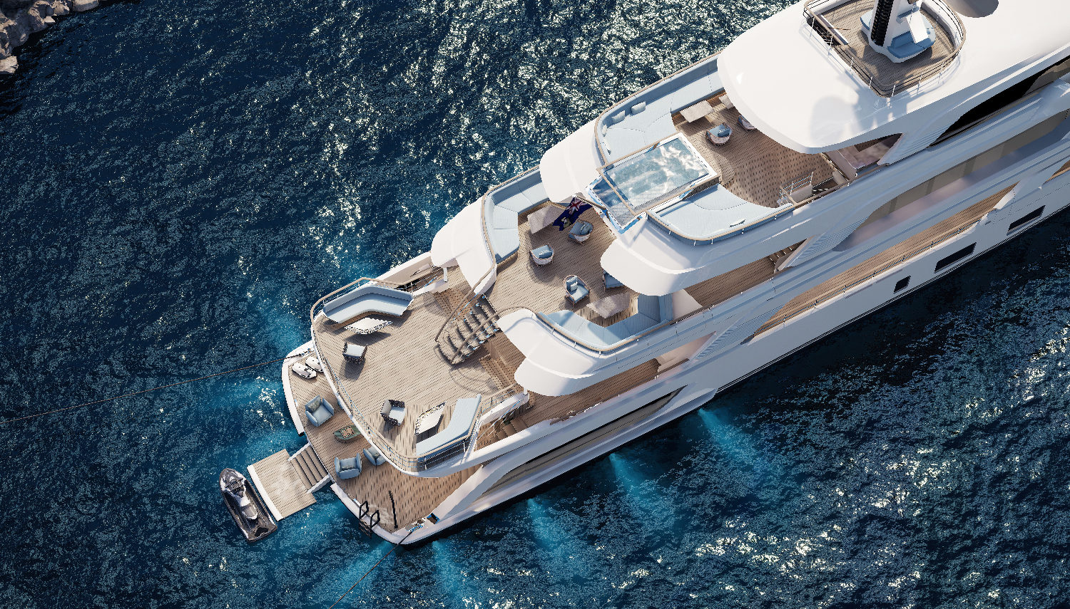 Detail rendering - Lounge- and swimplatform - SF60 - Vripack Design - Go Anywhere Yacht - Alia Yachts - SF Yachts - High Performance Expedition Yacht – Ice Class Hull