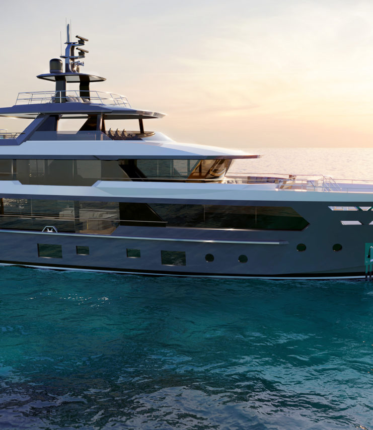 Exterior rendering of the new MCP121 – Vripack Design – Family Yacht – Cruising – MCP Yachts – Family Lifestyle Boat