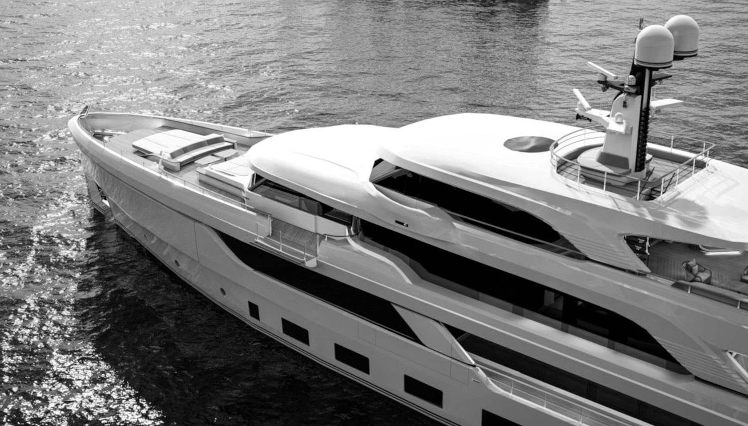 SF60 - Vripack Design - Rendering Black & White - Go Anywhere Yacht - Alia Yachts - SF Yachts - High Performance Expedition Yacht – Ice Class Hull