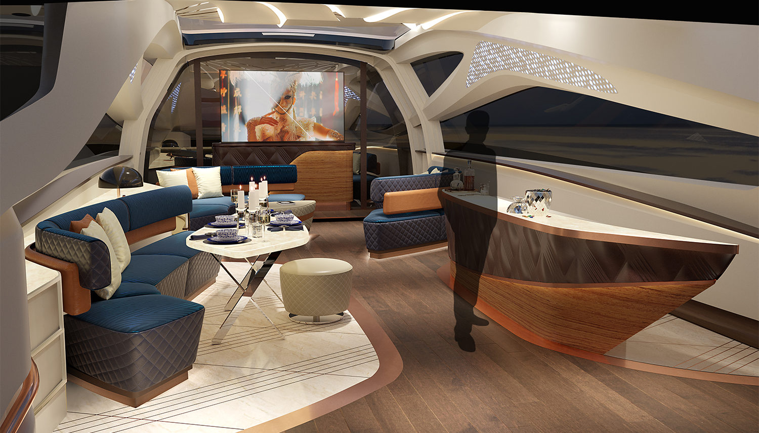 Rendering Project Meteor - Vripack Design - Van der Valk Shipyard - Interior design - Entertainement and relax area